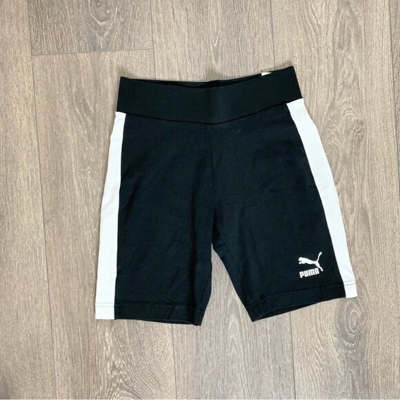 Puma Classics Biker Shorts 7" White Stripe Black High Rise Waisted Size XS - Picture 2 of 14